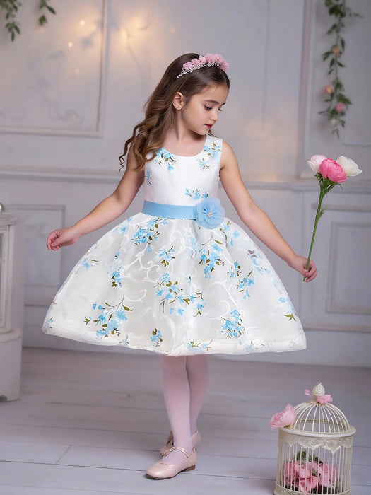 SHEIN Vestido de organza con estampado floral para niñas, elegante vestido formal