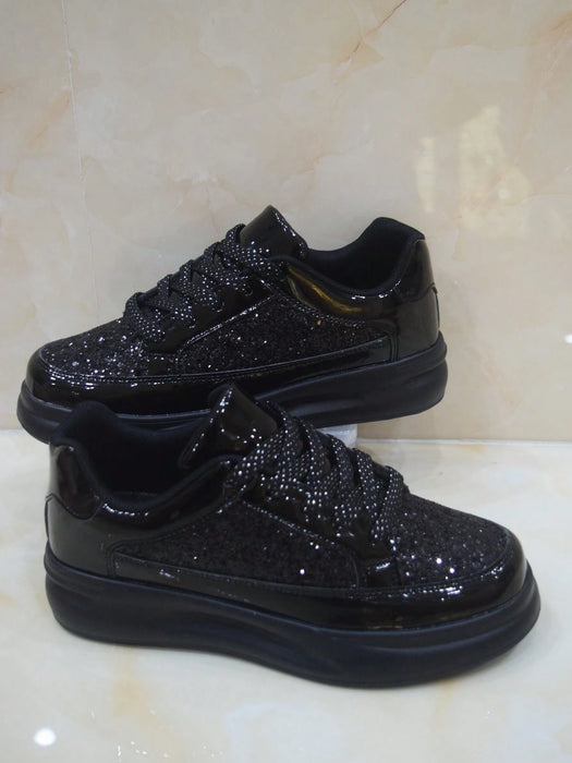 SHEIN Zapatillas deportivas de cordones negras con diamantes