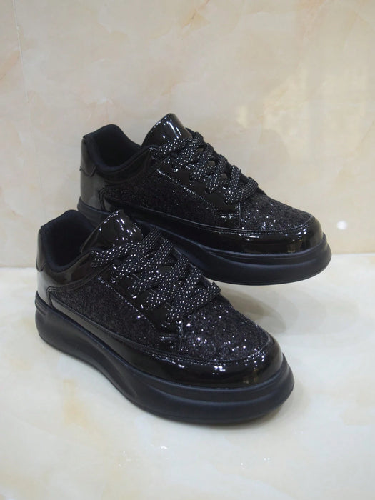 SHEIN Zapatillas deportivas de cordones negras con diamantes