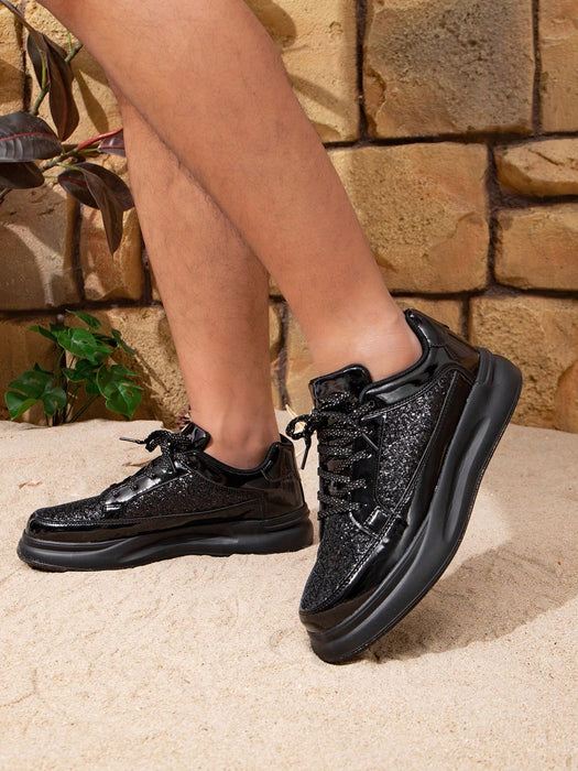 SHEIN Zapatillas deportivas de cordones negras con diamantes