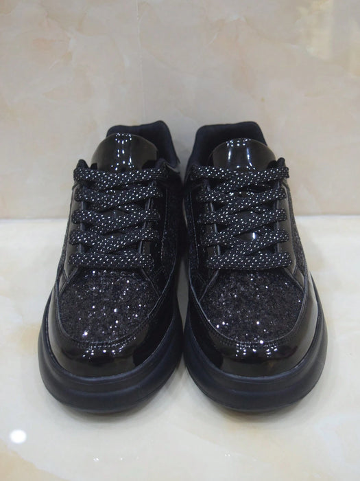 SHEIN Zapatillas deportivas de cordones negras con diamantes