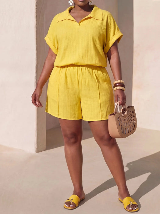 SHEIN Conjuntos de verano amarillos de talla grande para mujer de Zivah