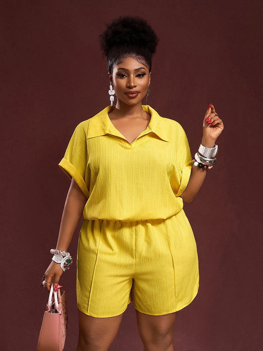 SHEIN Conjuntos de verano amarillos de talla grande para mujer de Zivah