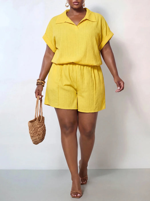SHEIN Conjuntos de verano amarillos de talla grande para mujer de Zivah