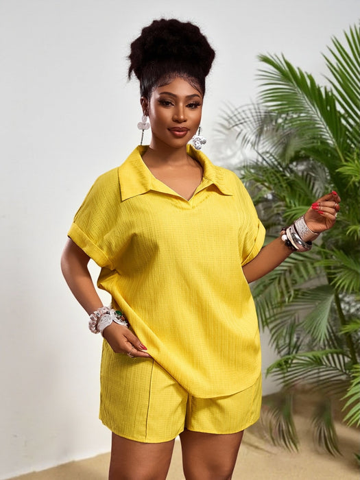 SHEIN Conjuntos de verano amarillos de talla grande para mujer de Zivah