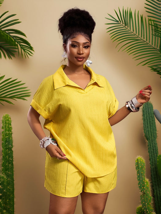 SHEIN Conjuntos de verano amarillos de talla grande para mujer de Zivah