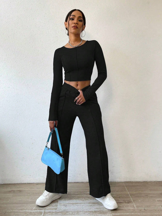 SHEIN Zolique Juego De Dos Piezas De Top Cortado Y Pantalones Para Mujer
