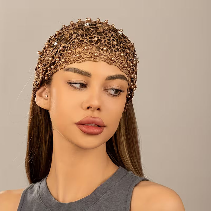Diadema con Encaje y Perlas Artificiales | Banda Elástica para el Cabello, Accesorio de Cabello