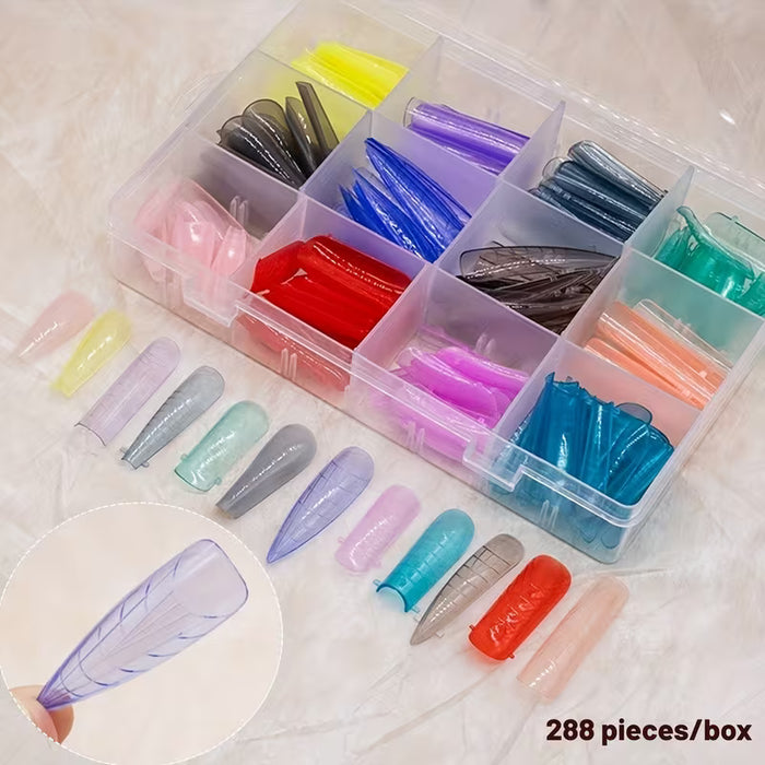 Shein 288 piezas de uñas largas y transparentes en forma de ataúd y ovaladas vibrantes para moldes de extensión