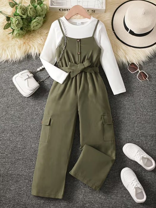Conjunto de 2pcs camiseta versátil y un mono para actividades casuales