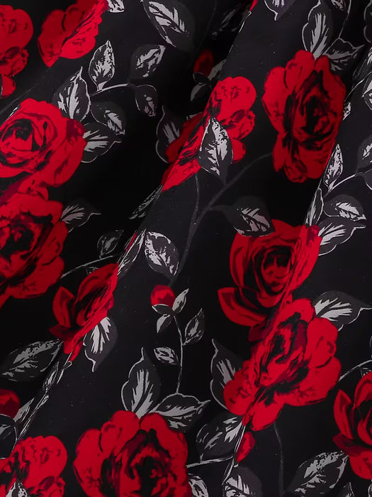 Vestido de Niña Mangas Volantes Juguetonas, con Estampado Audaz de Rosas Rojas