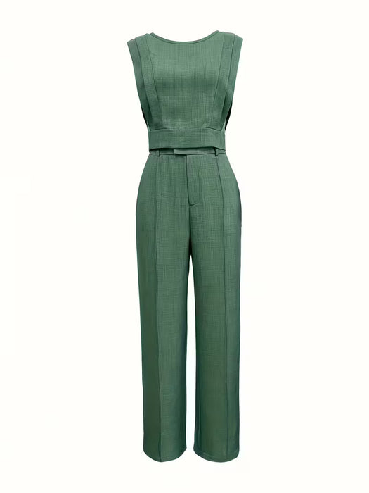 CHICME Conjunto de dos piezas de camiseta sin mangas de color sólido y pantalones
