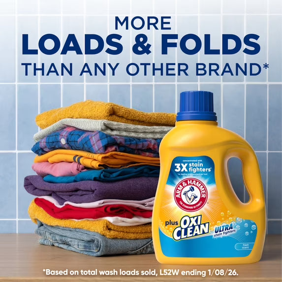 Detergente líquido ARM & HAMMER Plus OxiClean Ultra Stain Fighters, aroma fresco (32.5 onzas líquidas)