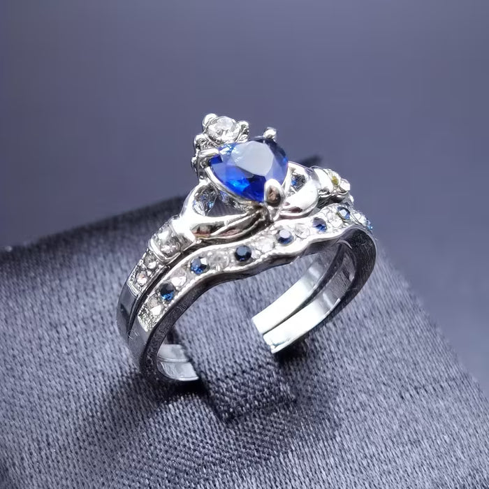 Conjunto de 2 Anillos de Pareja con Corazón y Circonia