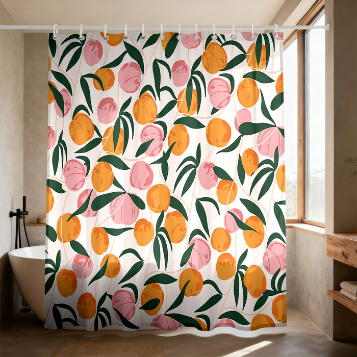 1 pieza Cortina de ducha con diseño de durazno rosa con rama y hoja verdes 180x180cm