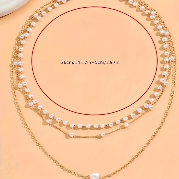 Collares elegantes de perlas de imitación de triple capa para mujer