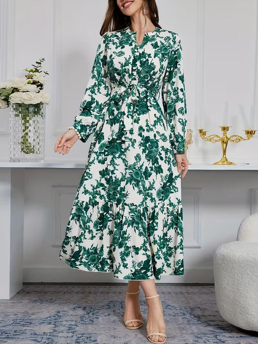 Vestido A-Line con Mangas Farol de Color Sólido