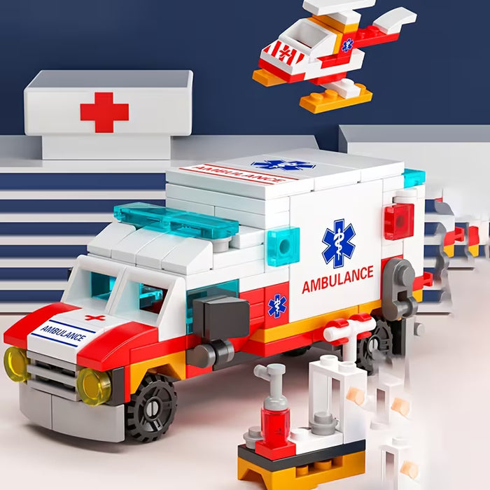 122pcs Juguete de vehículo de rescate 6 en 1, equipo médico, adecuado para niños