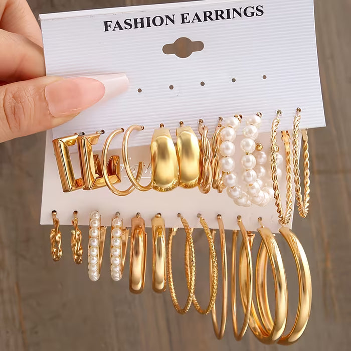 24 piezas de pendientes de perla de imitación elegantes y modernos