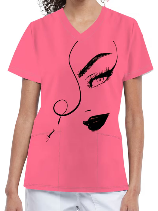 Top casual de manga corta con cuello en V para mujer, mezcla de poliéster y spandex