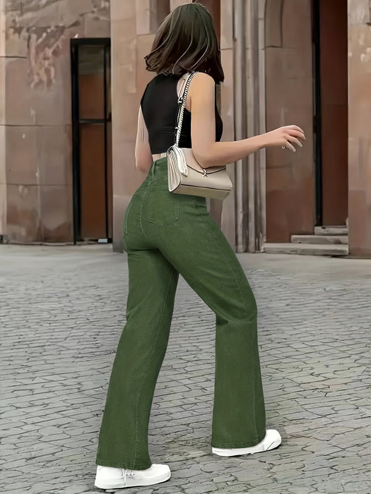 Jeans Rectos de Corte Militar Verde Oscuro para mujer