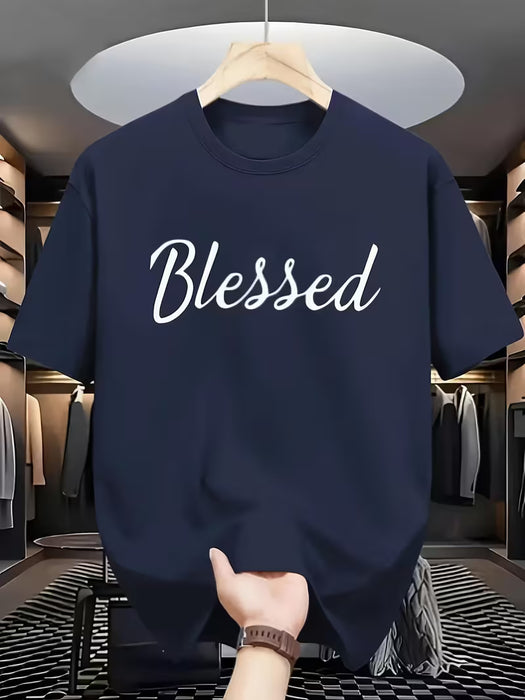 Camiseta minimalista para hombre - Estampado de letras en inglés "Blessed"