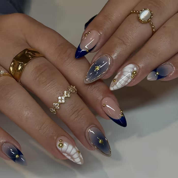 24pcs uñas con forma de almendra, diseño de rayas de cocodrilo