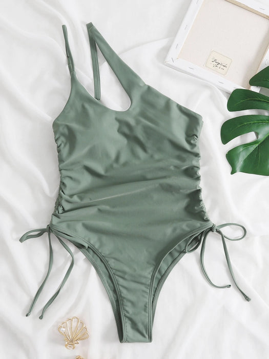 Shein Swim Vcay Traje de baño de una pieza sin aros con cordón lateral
