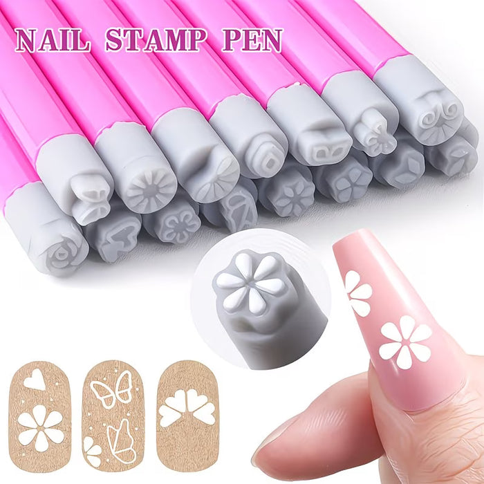 Set de 4 rotuladores para estampado de uñas  con patrón de flores y mariposas