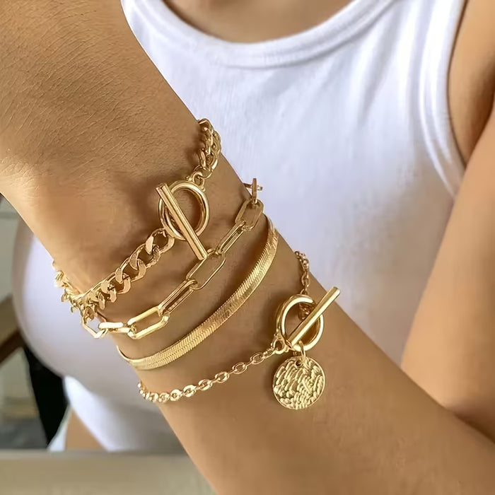 Conjunto de 4 piezas, Pulseras Apilables  con Estilo Elegante y Minimalista
