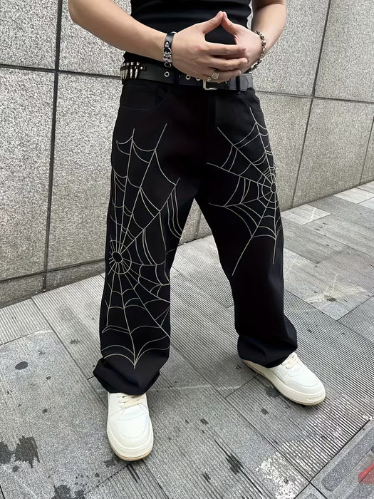 Pantalón vaquero holgado para hombre, de pierna ancha con estampado