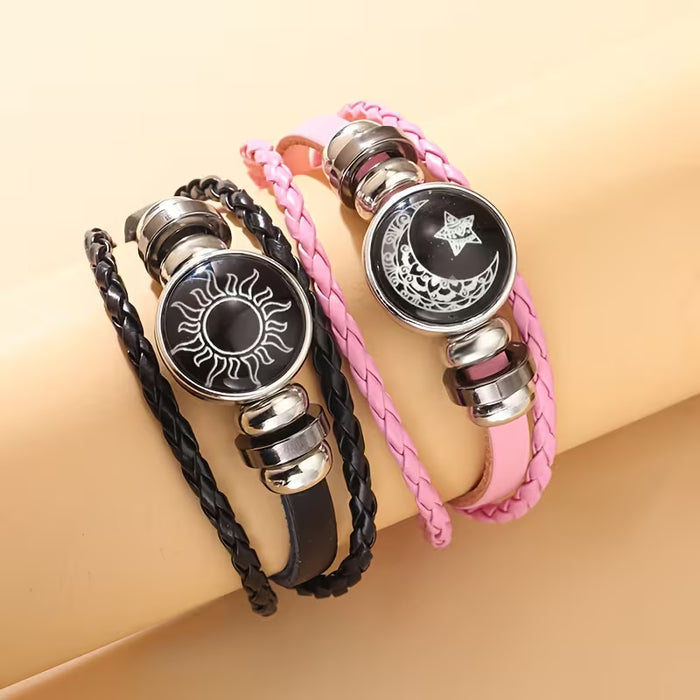 2 unidades de Pulsera de cuero falso de Amantes del Sol y la Luna