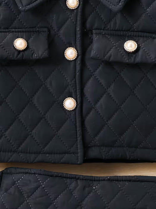 Conjunto de chaqueta corta de moda con botones y minifalda acolchado para niña