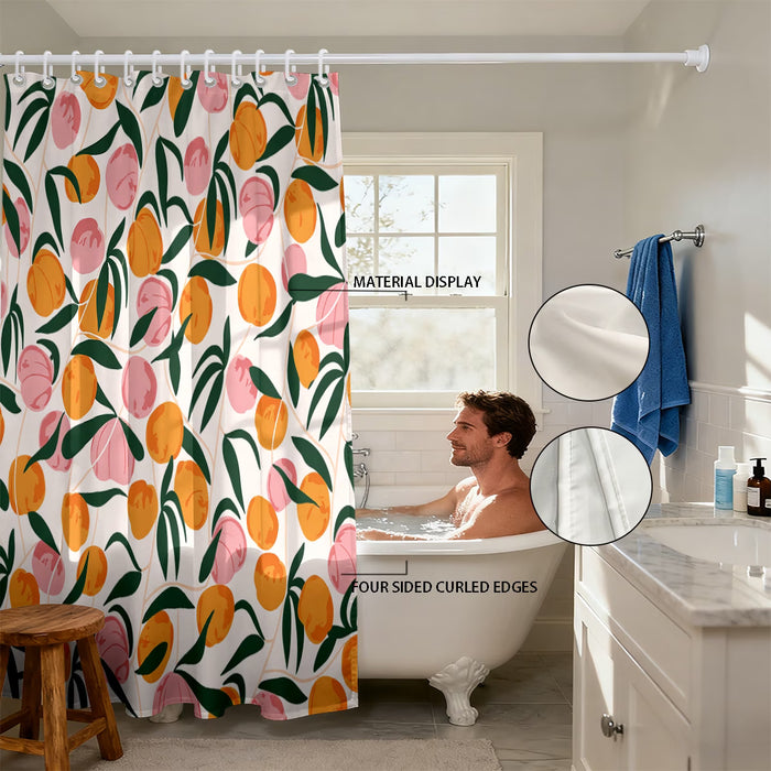 1 pieza Cortina de ducha con diseño de durazno rosa con rama y hoja verdes 180x180cm