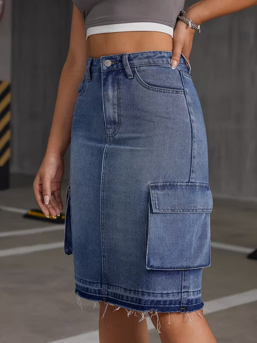 Falda Vaquera para Mujer con Bolsillos de Parche, Casual y Holgada