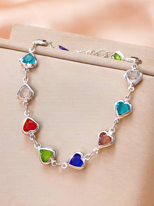 Pulsera de Moda con Corazón de Circonita Cúbica Sintética Colorida