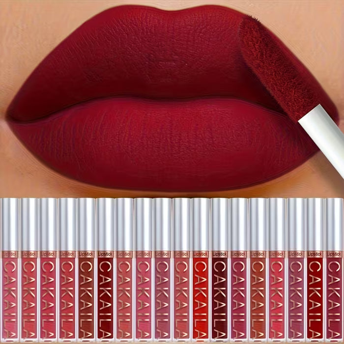 Set de 18 labiales líquidos a prueba de agua - Serie Nude, Marrón Oscuro y Rojo Mate | Brillo de labios de larga duración 24 horas