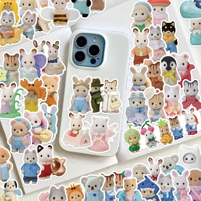 55 Piezas de Pegatinas YWWBLD Compatibles con Calico Critters, Adorables Personajes de Animales Multicolor, Gatos y Gatitos