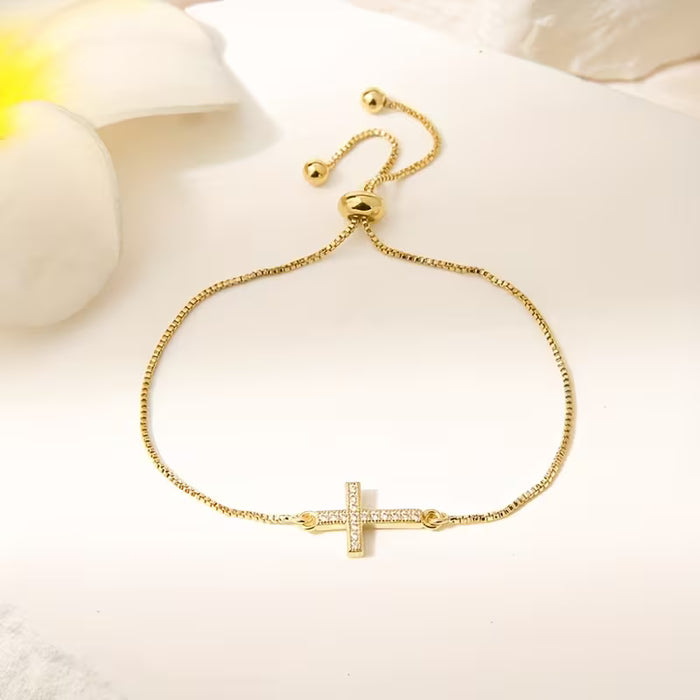 1pc Pulsera Ajustable Minimalista y Elegante con Cruz para Mujer