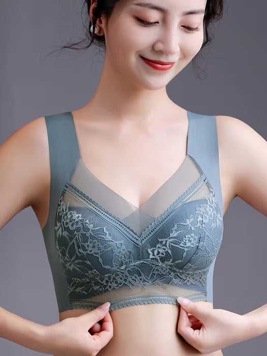1pz Sujetador Deportivo de Encaje con Flores para Mujer