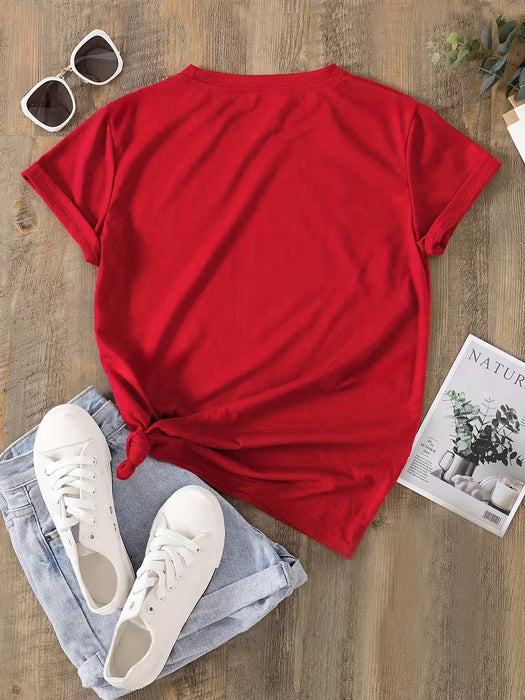 SHEIN Camiseta de Cuello Redondo con Estampado de Letras y Manga Corta