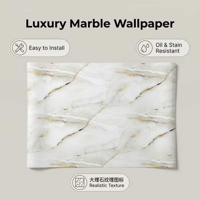 1 Rollo de Papel Tapiz de Azulejos de Pared 3D con Diseño de Mármol Autoadhesivos 1500cm*60cm