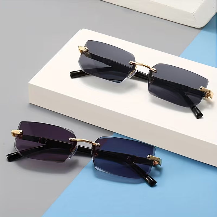 Gafas de Sol Sin Marco para Hombres y Mujeres, Estilo Clásico Cuadrado Pequeño