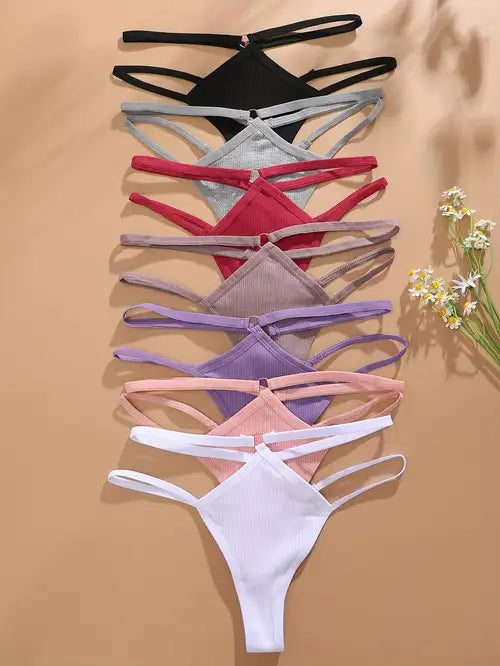 8 braguitas tanga sexys de talle bajo, de algodón multicolor acanalado, con doble tirante