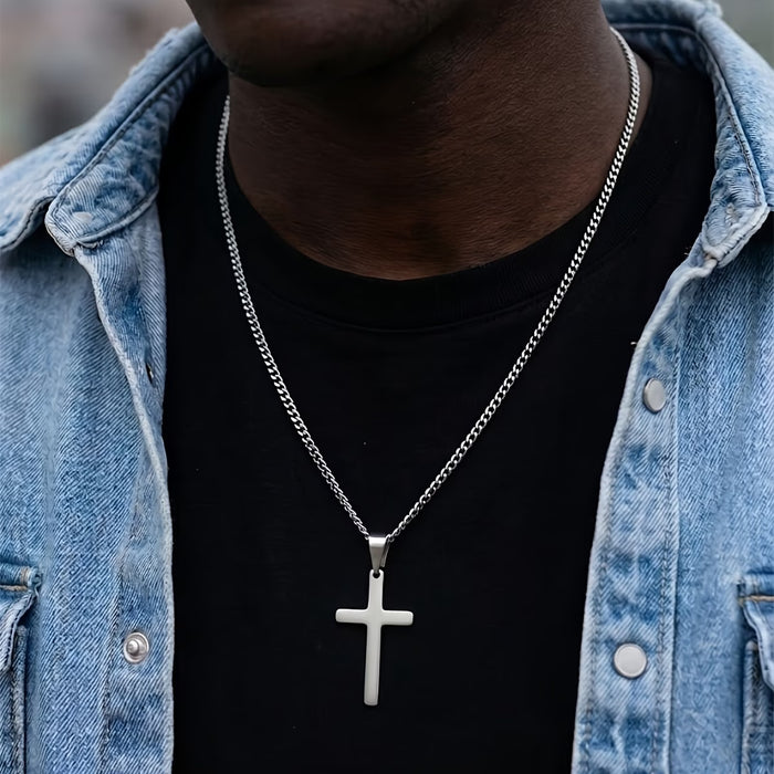 Collar con colgante de cruz de acero inoxidable para hombre hipoalergénico