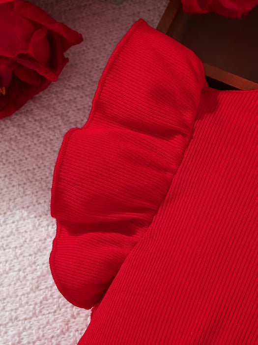 Vestido de Niña Mangas Volantes Juguetonas, con Estampado Audaz de Rosas Rojas