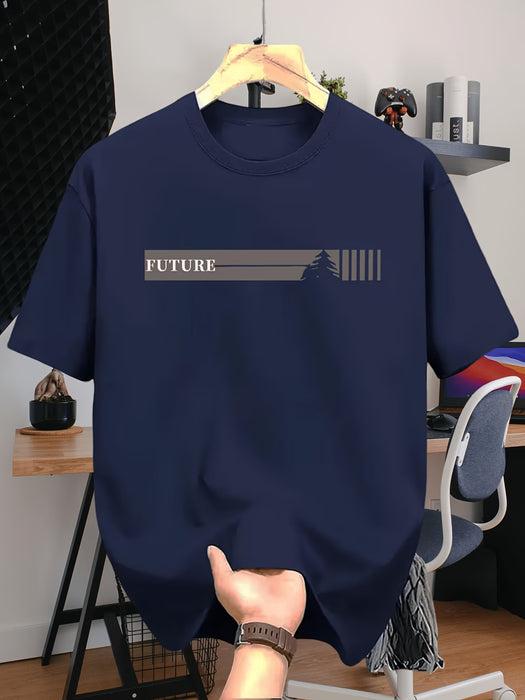 Camiseta para hombre con estampado de texto en inglés "FUTURE" de manga corta y cuello redondo