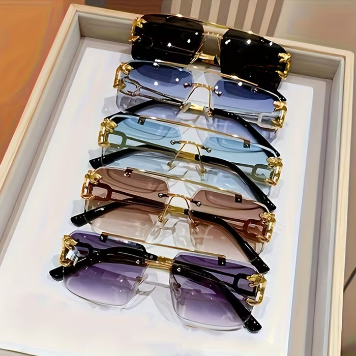 5-Pack de gafas vintage sin montura para hombre, montura de cobre con estampado de leopardo