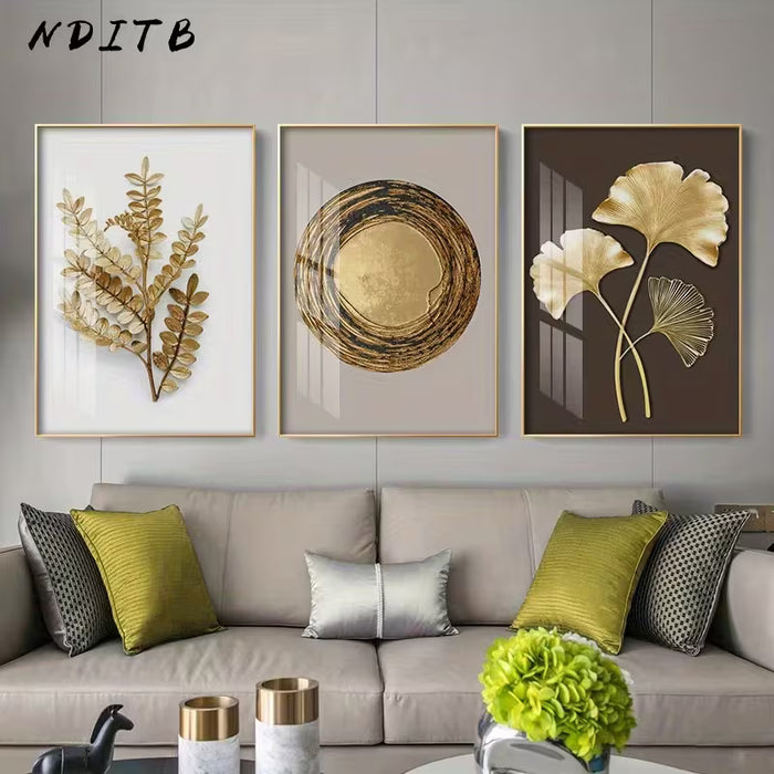 3 piezas de póster botánico de hoja dorada, Ginkgo Biloba, arte abstracto de plantas