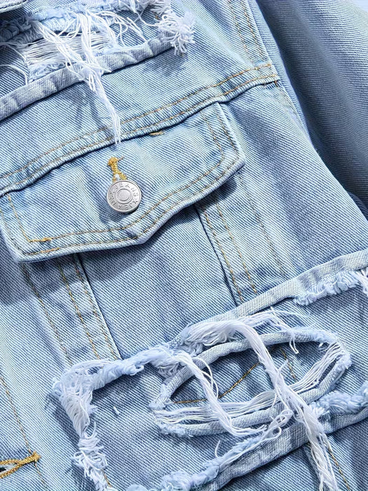 Chaqueta Vaquera Rotos para Hombre Ajustada, Jean, Ropa Urbana Casual